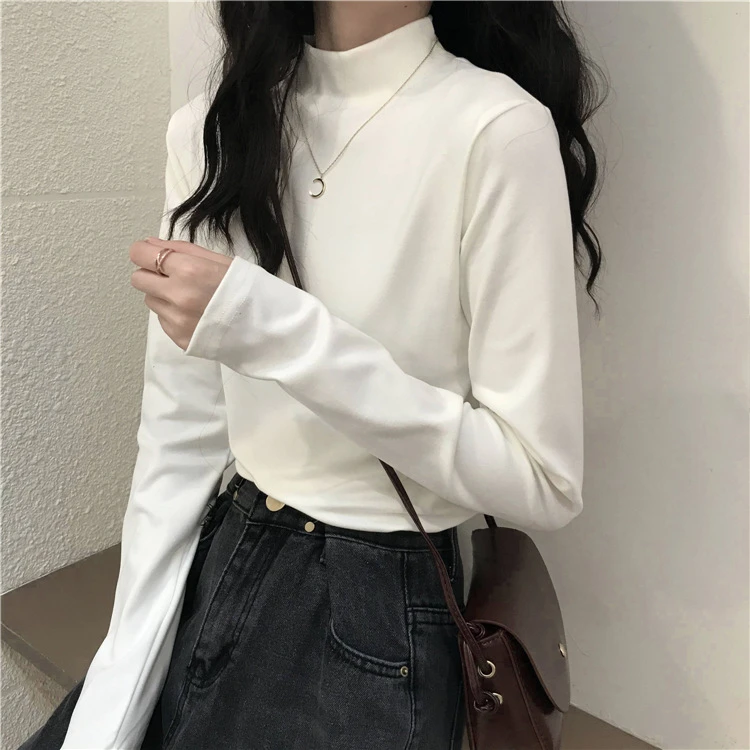 半高领白色打底衫女内搭秋冬内搭新款长袖t恤显瘦保暖上衣服外穿