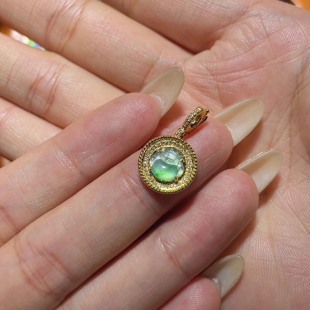 翡翠18K金镶嵌吊坠(不含链)