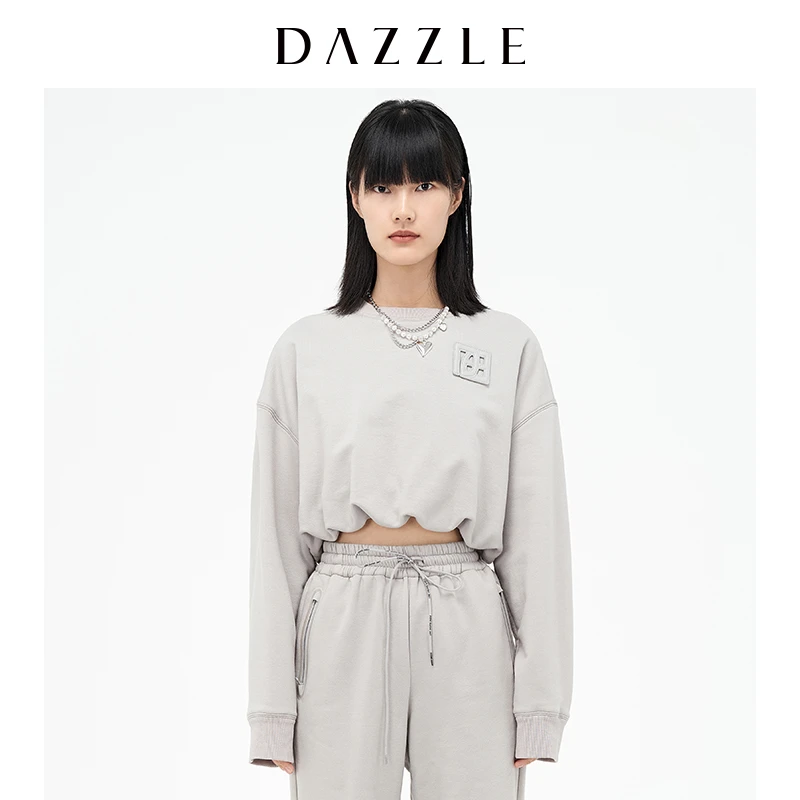 精选推荐DAZZLE地素冬新款圆领下摆抽绳短款卫衣女2D4J116