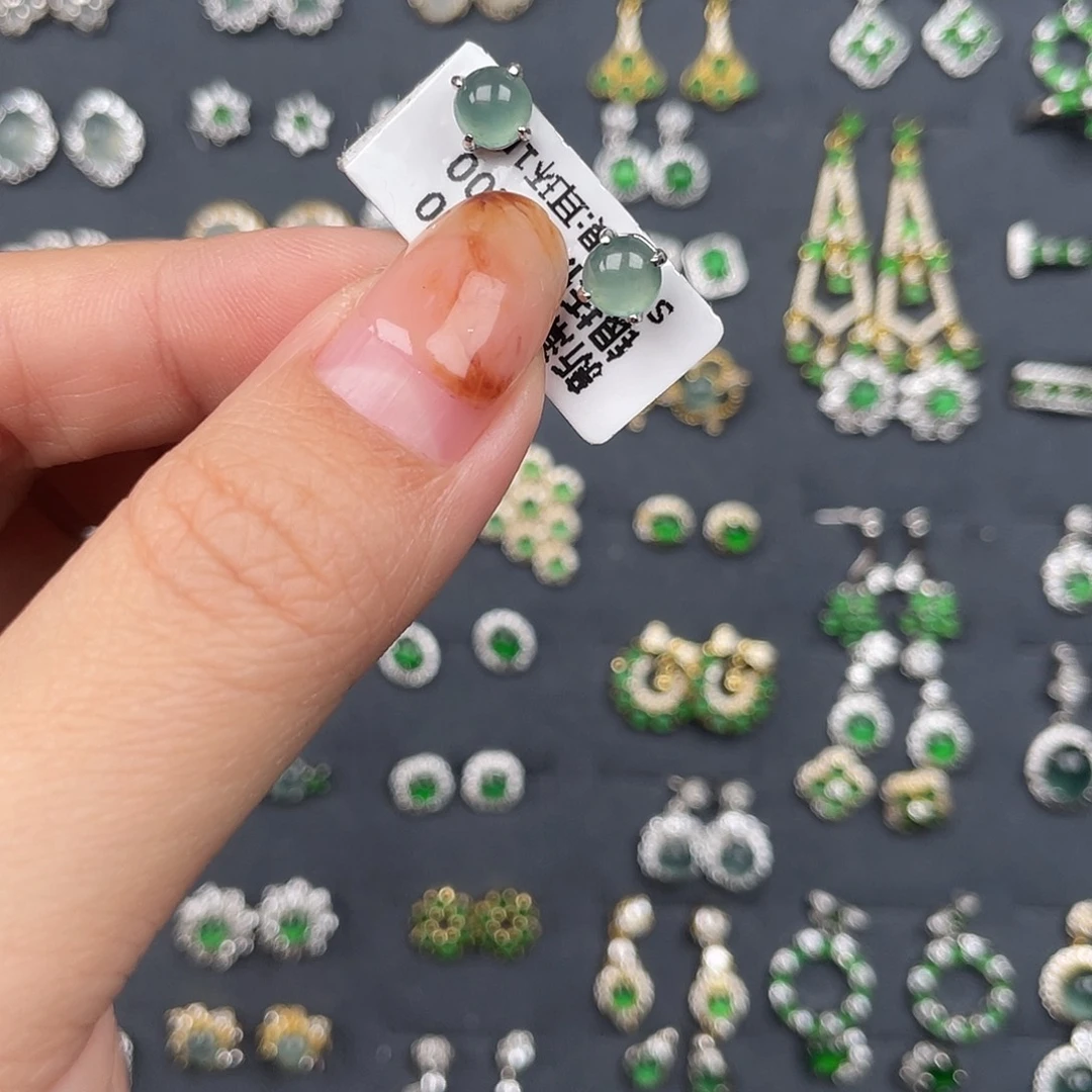 翡翠银S925镶嵌耳饰0000