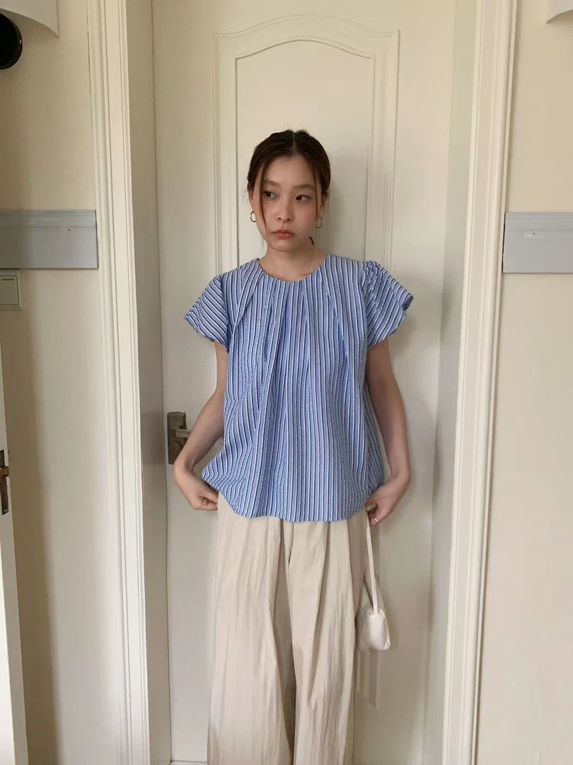 anna@653287 韩系清新甜美飞飞袖条纹短袖衬衫 6-6