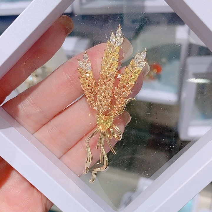 锆石铜合金麦穗胸针 新