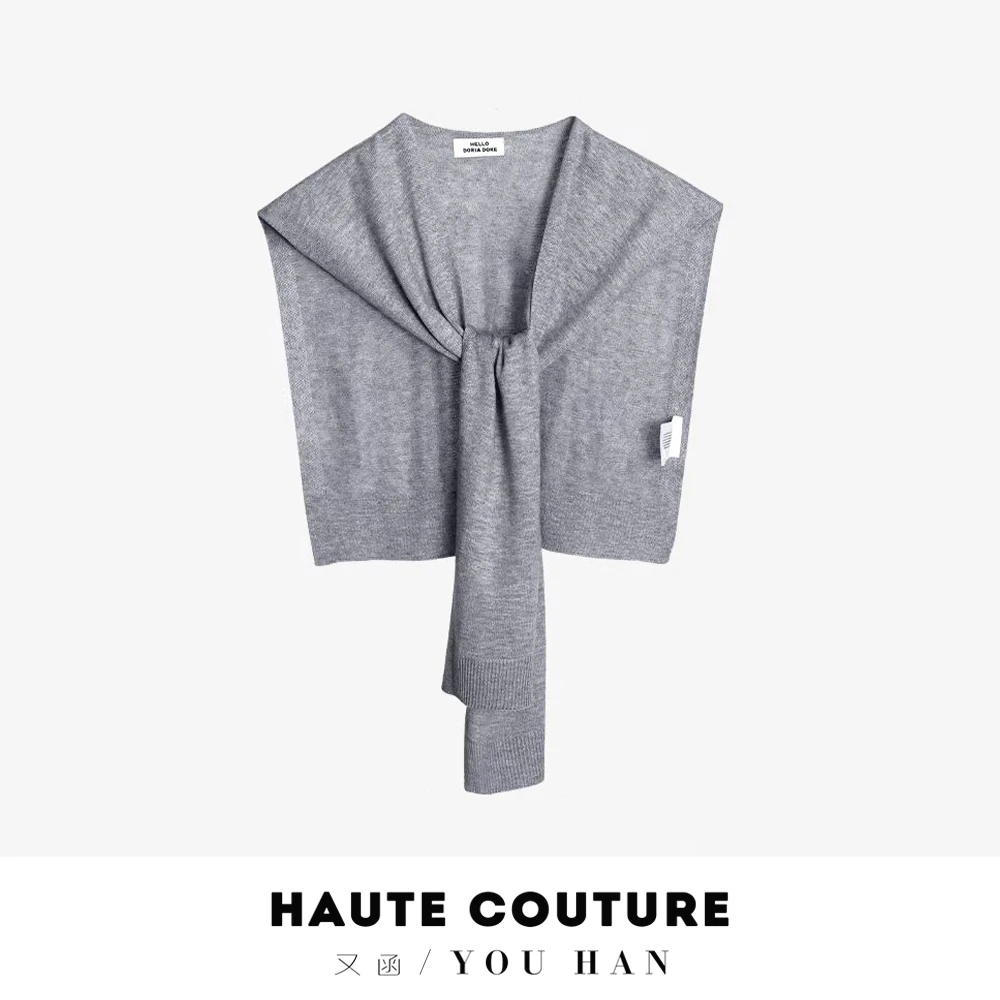 春秋经典条纹针织披肩百搭假领子坎肩含羊毛简约黑白穿搭神器