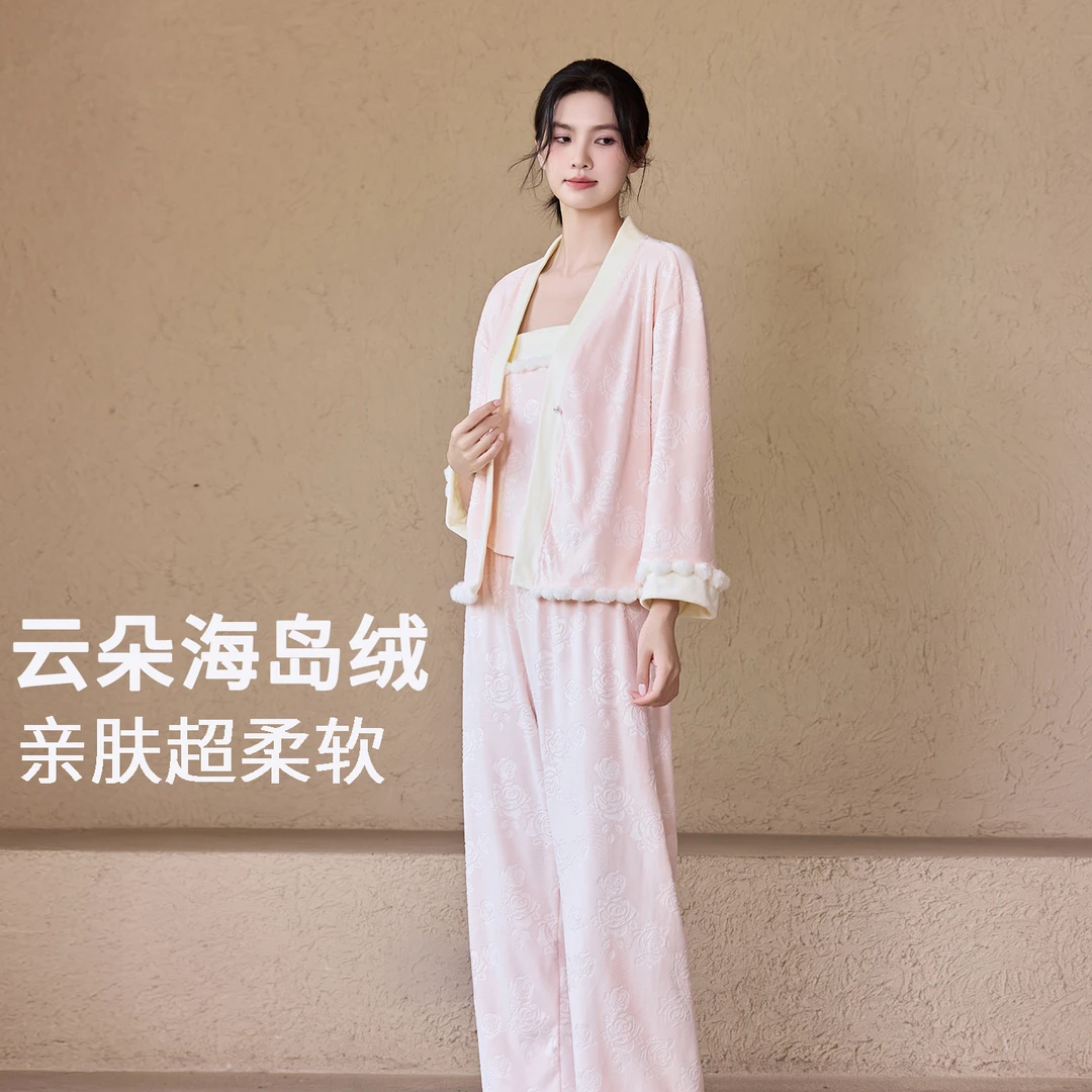 新中式睡衣女款2025新款性感纯欲风轻奢高级感可外穿家居服三件套