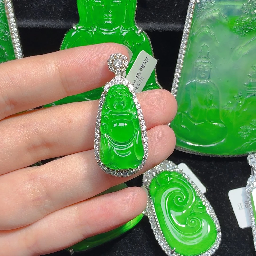 翡翠银S925镶嵌颈饰天然A货翡翠