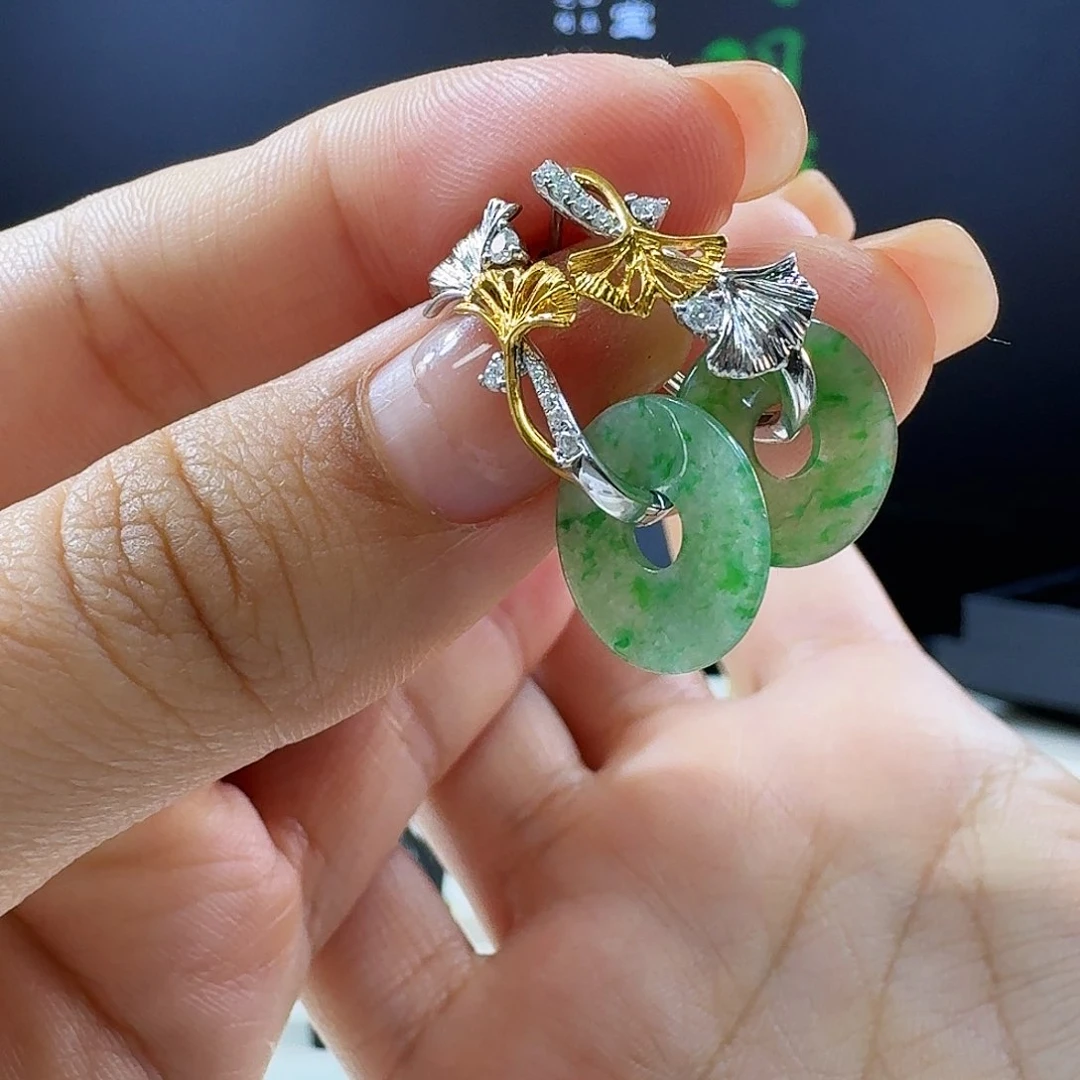 翡翠耳饰18K金镶嵌18k镶嵌