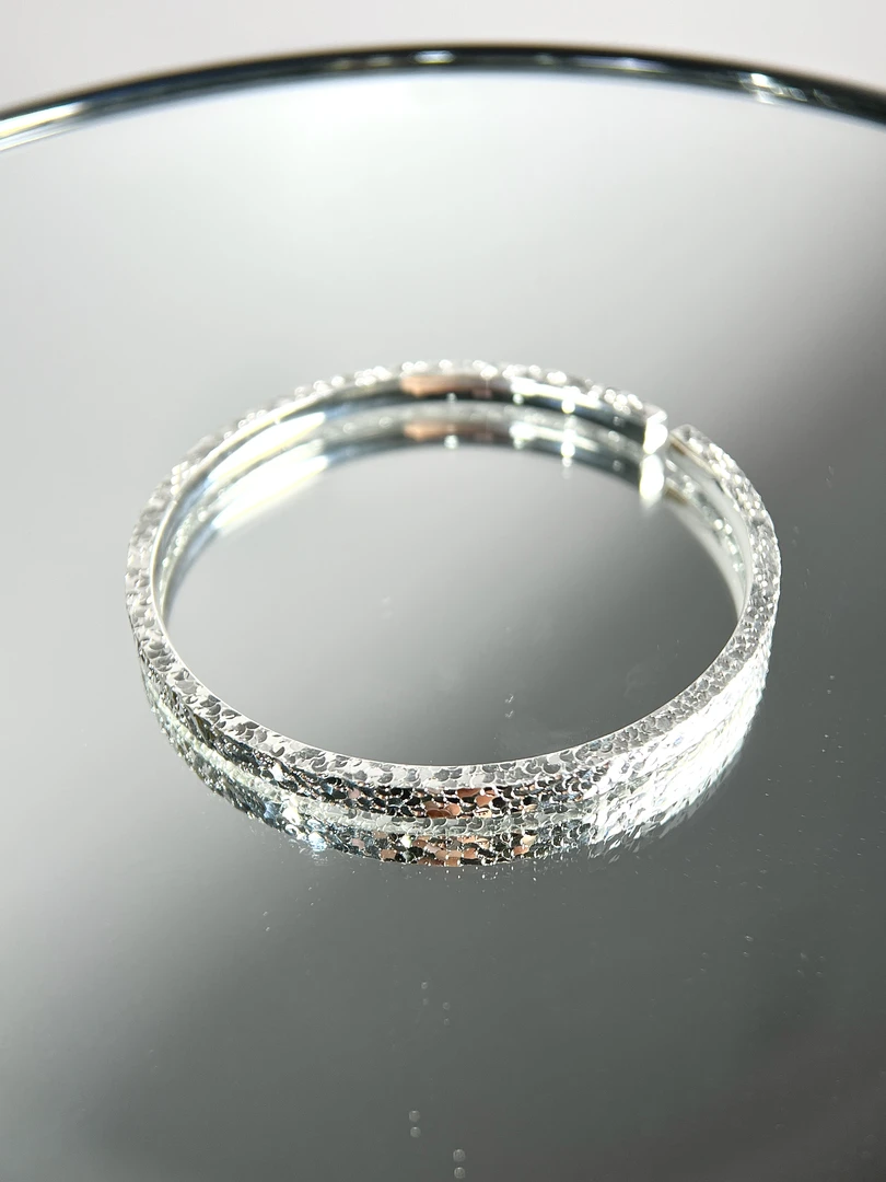 足银手镯 足银碎冰冰开口手镯