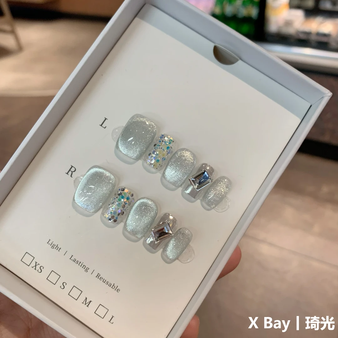 琦光丨手工穿戴甲·夏日百搭简约款干净美甲白色猫眼简约高级感