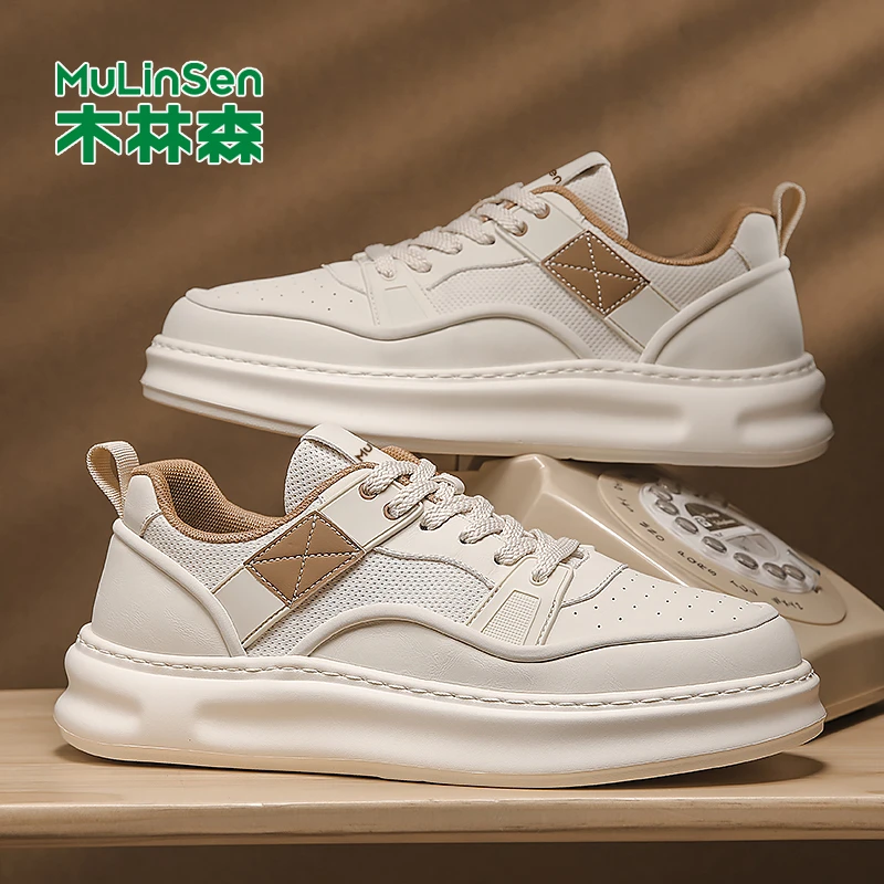 木林森2025男士夏季透气低帮软底时尚厚底经典百搭休闲鞋板鞋