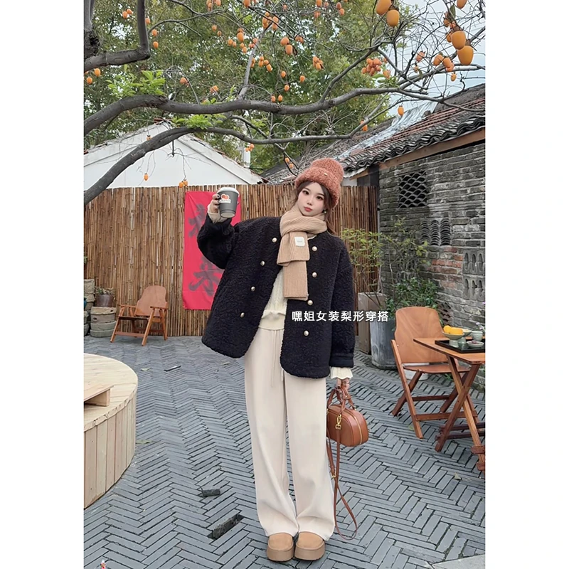 【大小姐】韩系百搭小香皮毛一体毛毛外套女冬季双排扣毛毛加厚上衣
