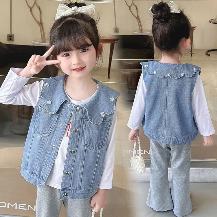 女童牛仔马甲春秋2025新款洋气秋季外穿儿童背心宝宝时髦女童秋装