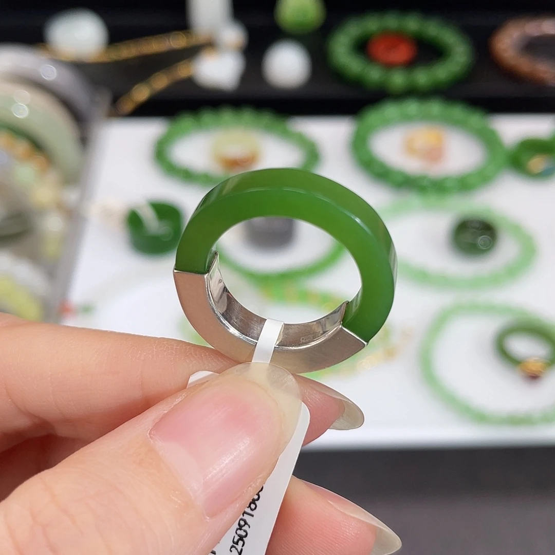 和田玉（碧玉）银S925镶嵌戒指