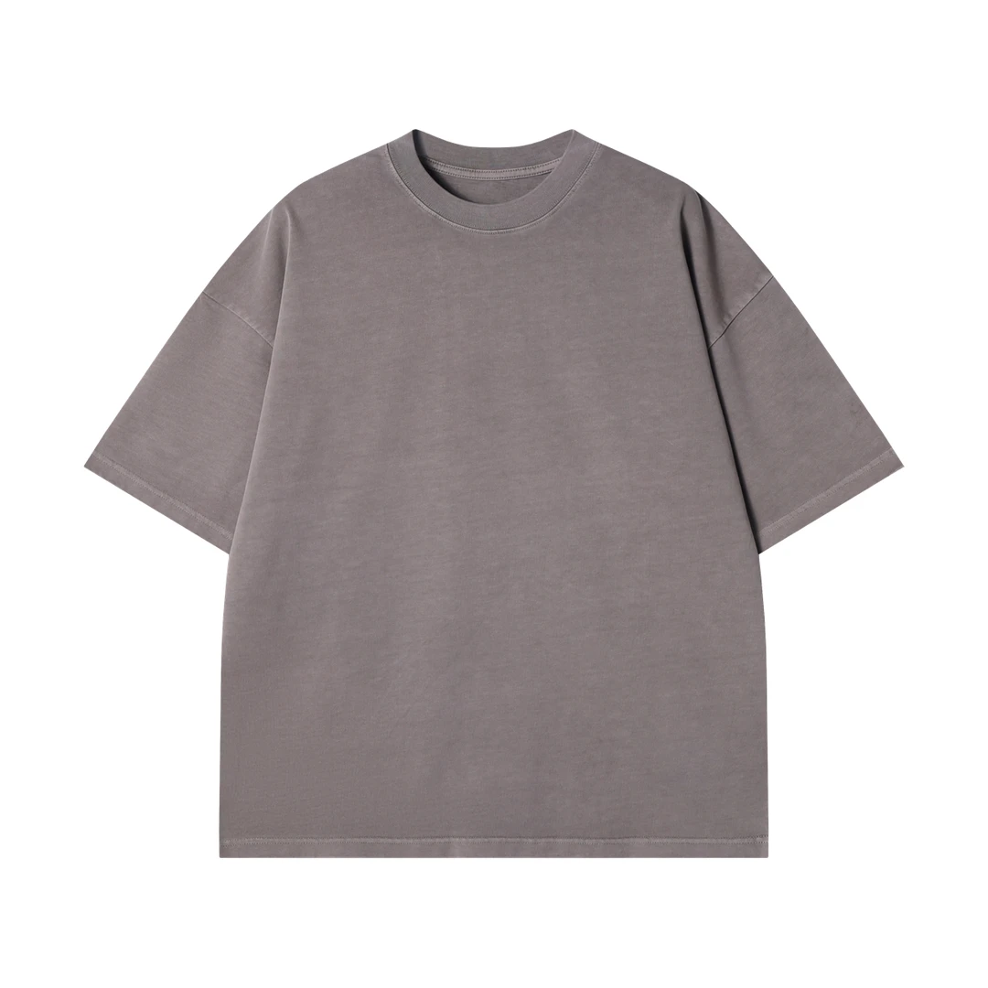 夏季高级感新款韩系净版做旧短袖T恤百搭简约情侣重磅圆领上衣