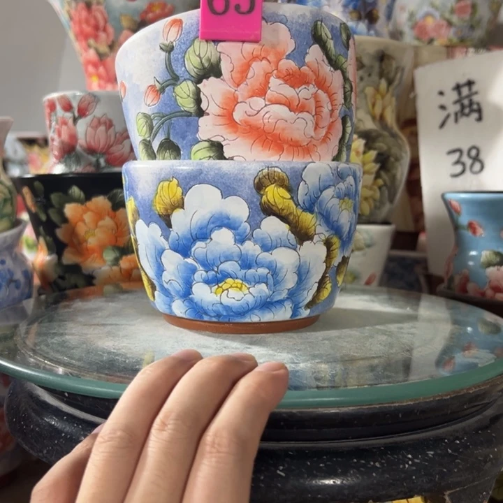 景德镇手绘花盆满38包邮偏远地区除外