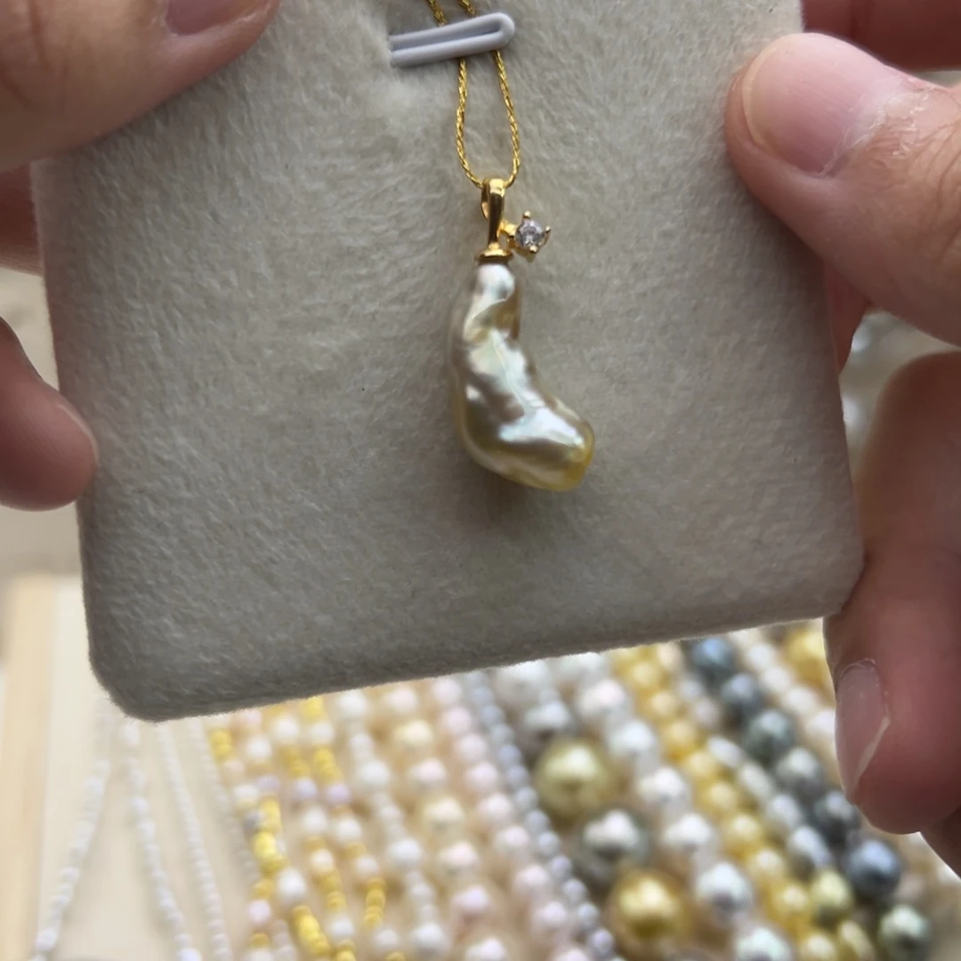 银S925镶嵌吊坠(不含链)海水珍珠海水金珠keshi豆芽