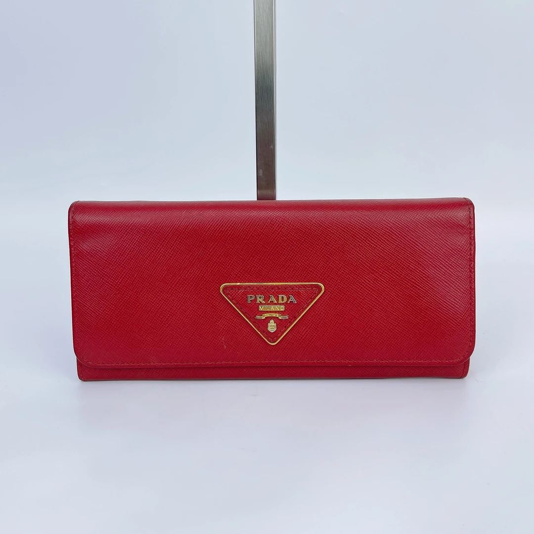 95新 Prada/普拉达 普拉达 红色牛皮钱包长17 M075