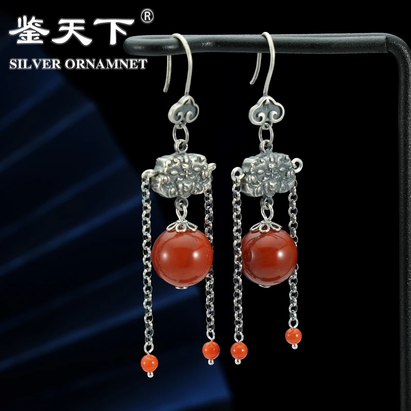 925银耳饰 复古祥云流苏耳饰07220096纯手工古风气质中国风长款