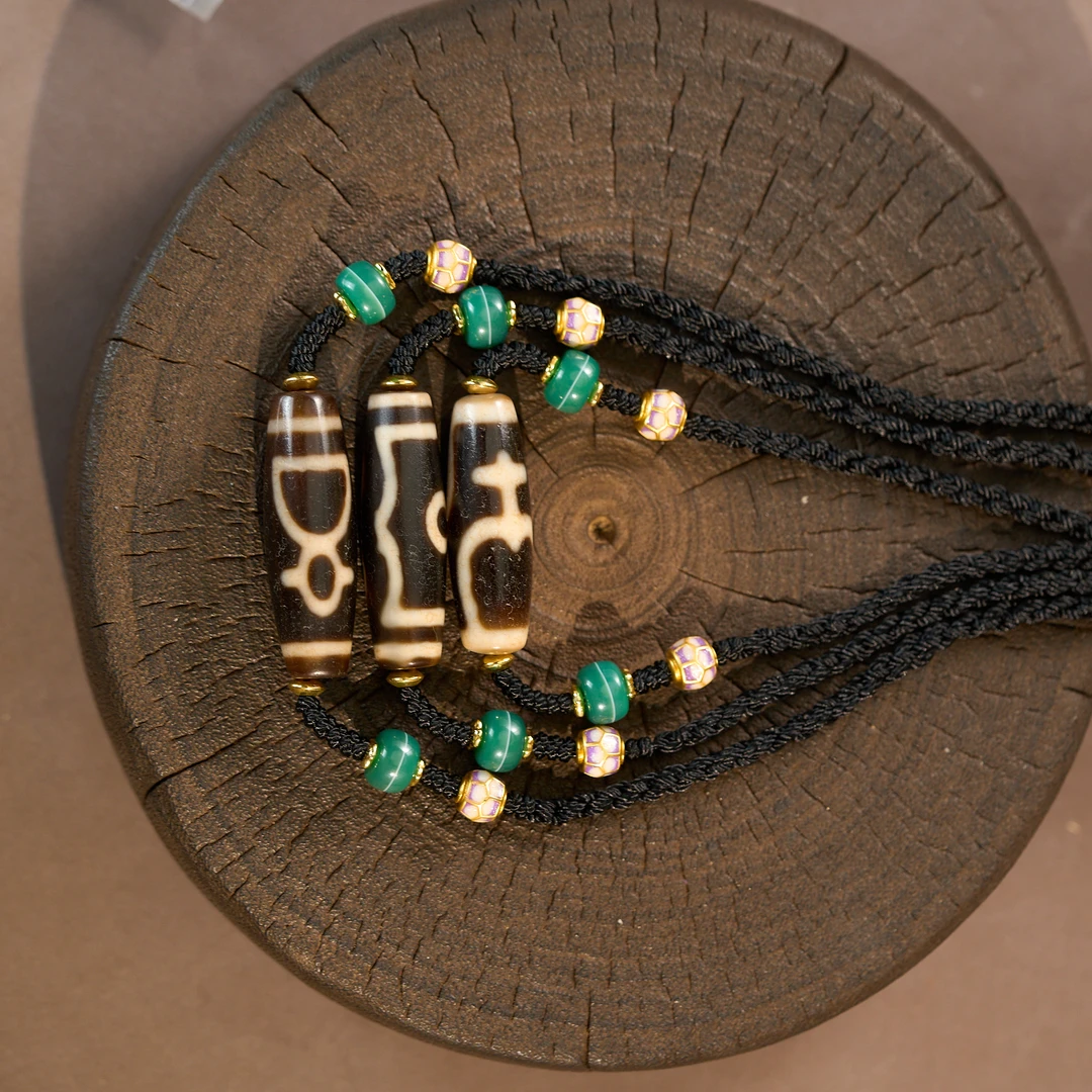 牙黄财财宝瓶三眼天珠项链O7SAZ 多样性发一