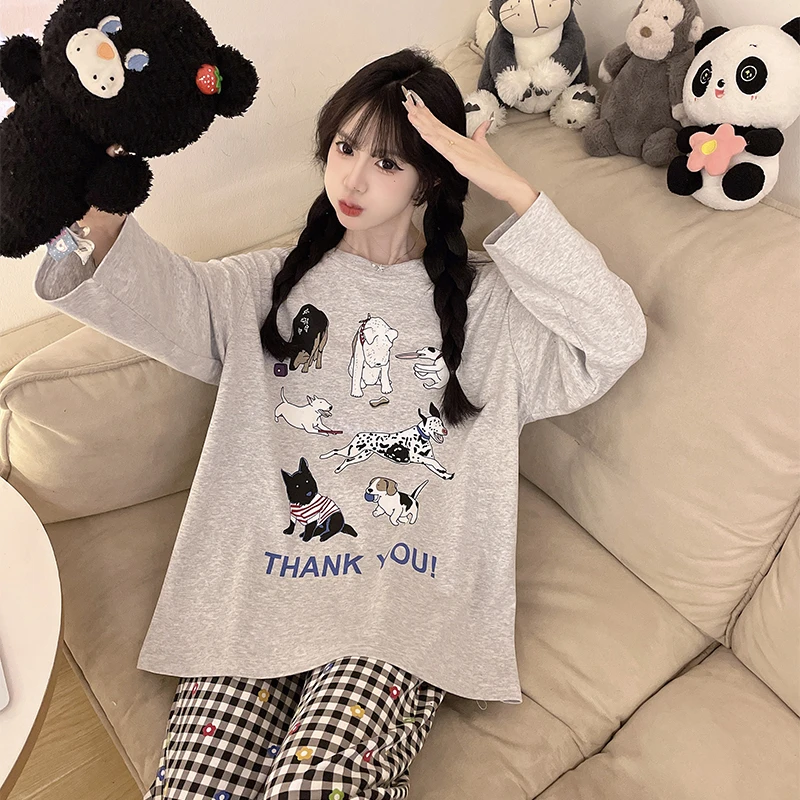 睡衣女长袖春秋季纯棉夏胖mm宽松全棉家居服两件套装加大码200斤