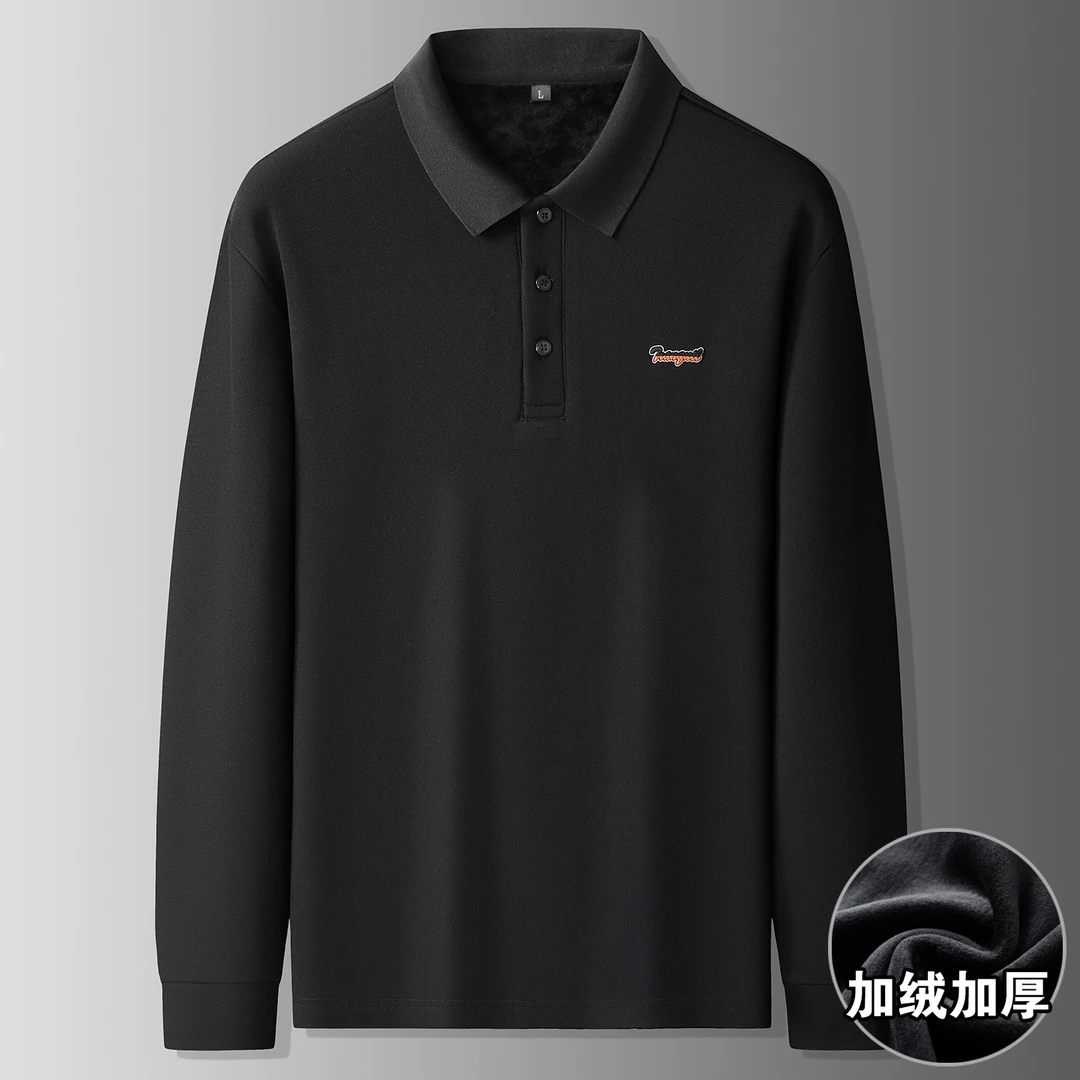 加肥加大polo衫男加绒加厚翻领打底大码男装胖子冬季保暖长袖T恤