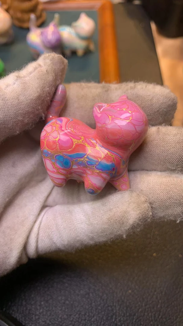 天然大漆粉色小猫咪一个