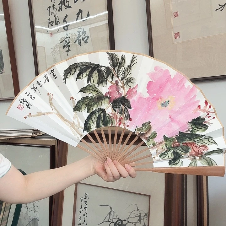 书法花开富贵扇子作品