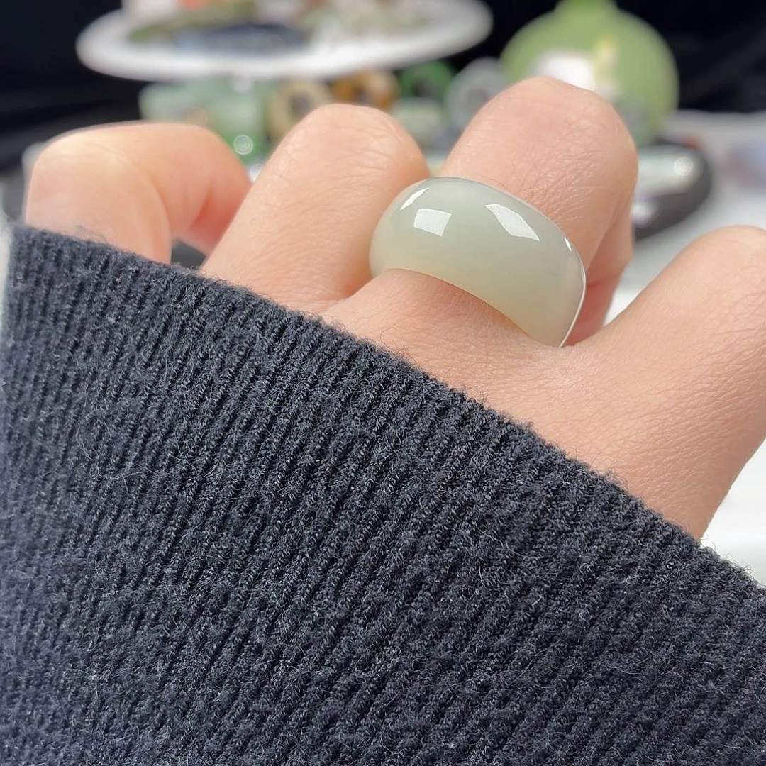 和田玉未镶嵌戒指S87冰透馒头18.1