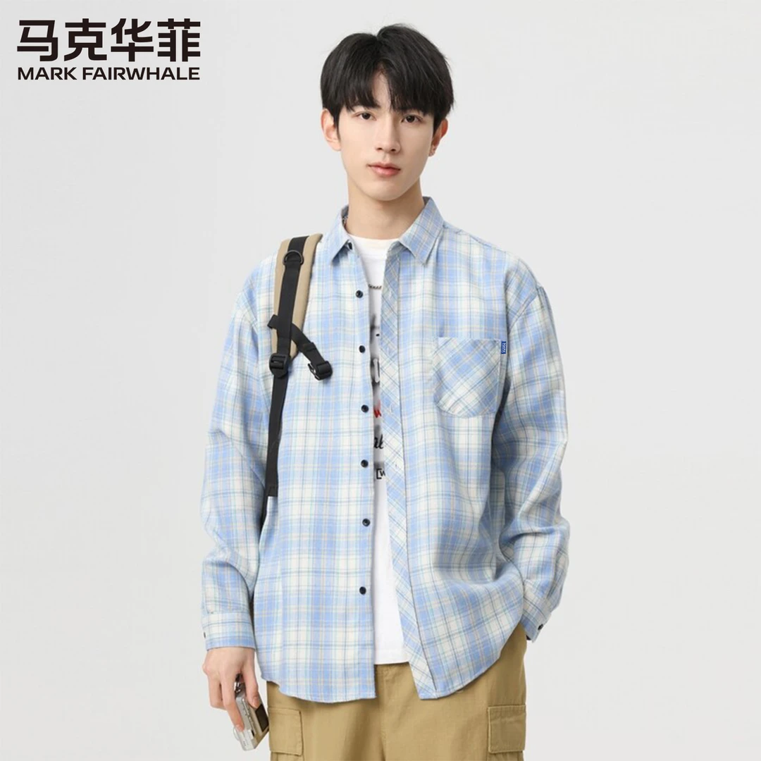 马克华菲春秋季长袖衬衫外套新款高级感格子衬衣休闲百搭复古衬衣