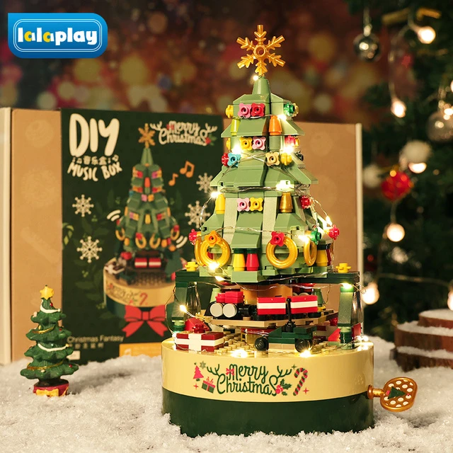 圣诞树积木八音盒音乐盒旋转拼装玩具男生女孩摆件儿童圣诞节礼物