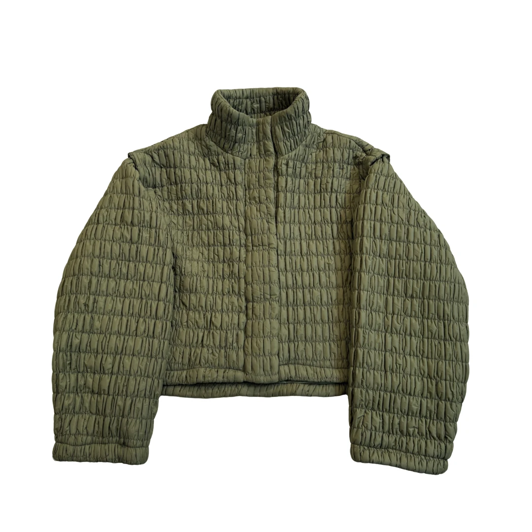 程钱钱【方格泡芙】时尚百搭立领褶皱宽松休闲外套CQQ25-W001