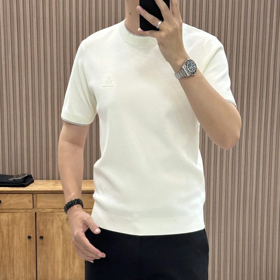 秋季新品修身男士毛衣短袖纯色圆领轻奢针织衫短袖809