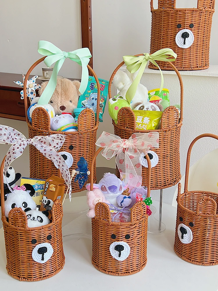 铁艺小熊篮玩偶公仔手提篮节日花篮花艺diy资材