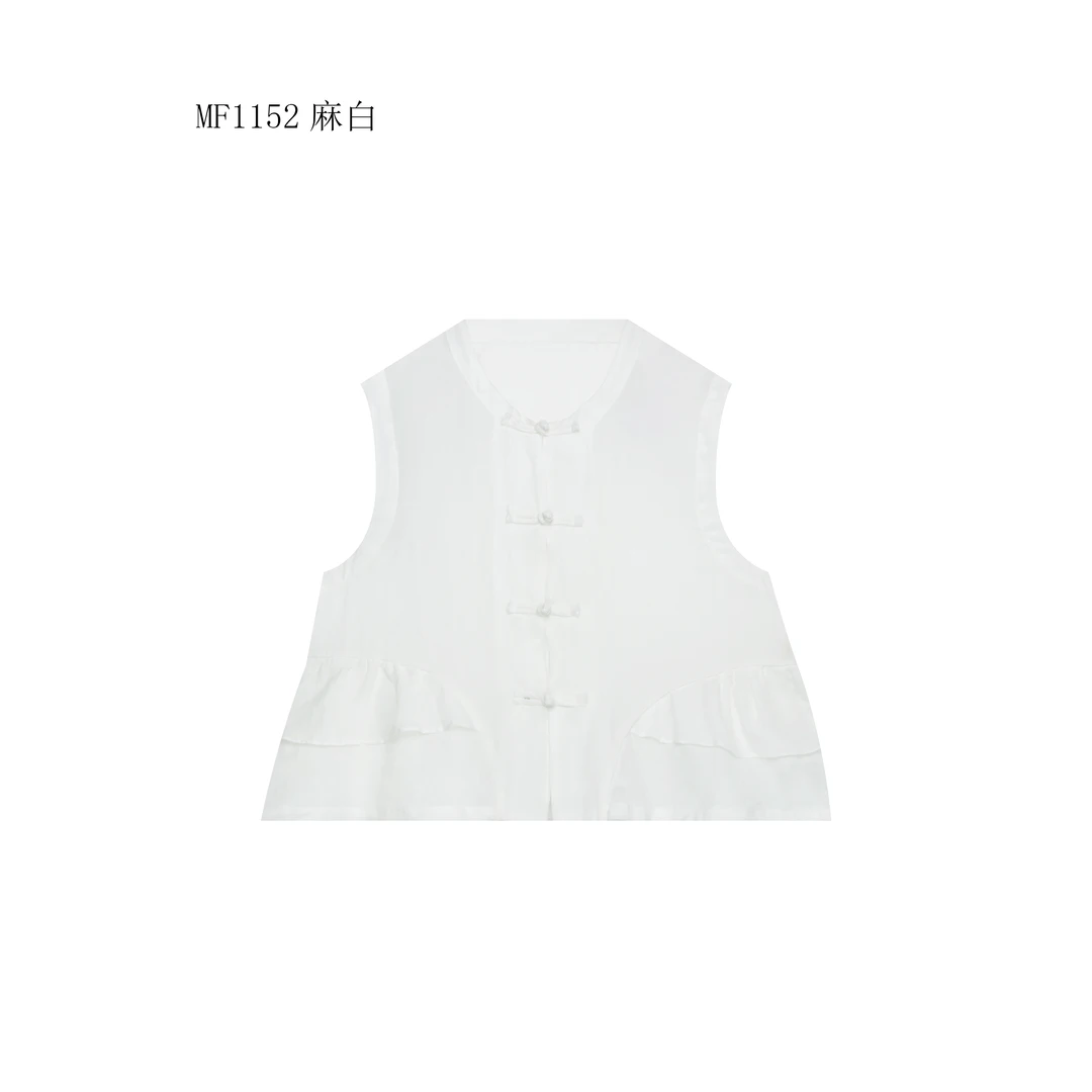 【麻訪家】MF1152麻白文艺减龄盘扣百搭坎肩开衫上衣