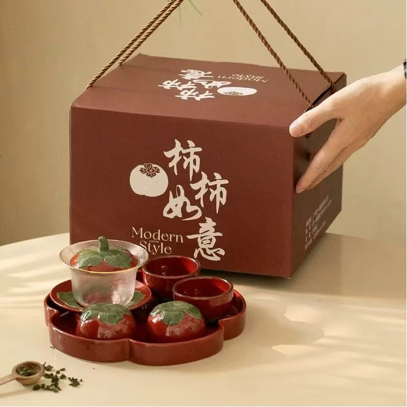 陶瓷柿柿如意茶具礼盒