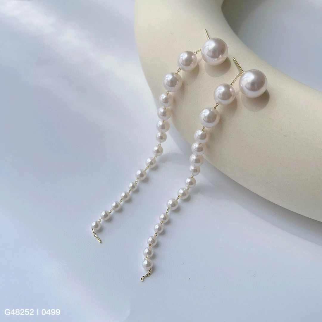 925银仿珍珠耳饰 气质百搭法式简约长款仙女优雅耳饰48252-499