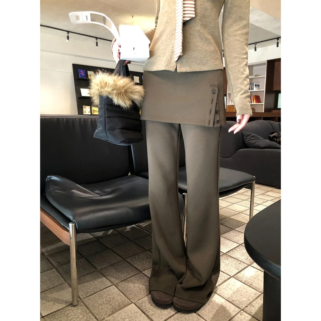 孕妇裤子2025新款外穿屁帘假两件微喇叭设计感休闲秋冬季抽绳长裤