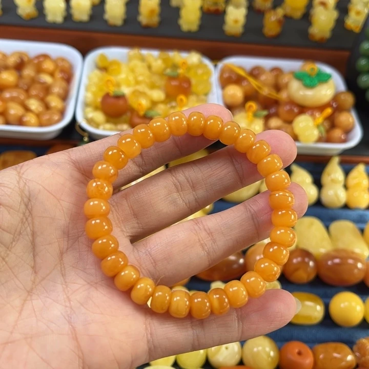 琥珀未镶嵌裸石卡8加老蜡手串精工微瑕