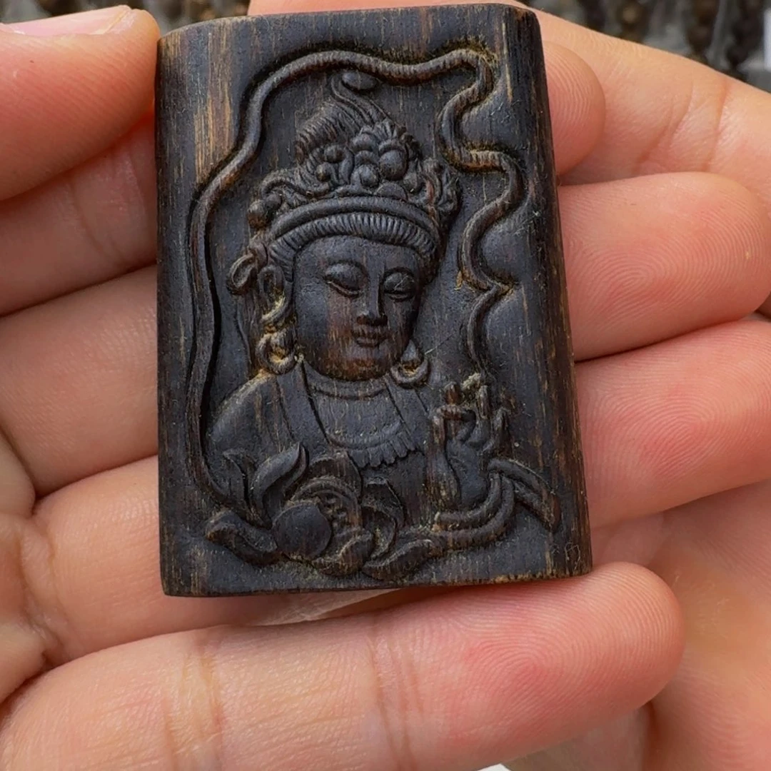 吊坠沉香叮***铛棋楠沉香雕刻吊坠牌张勺子沉水保14+克