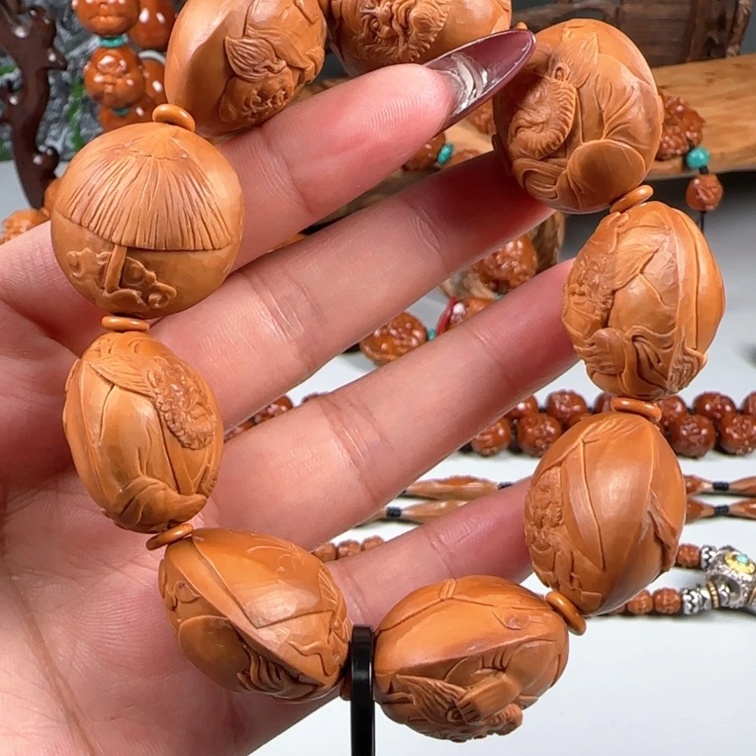 橄榄核手串/手链宽2.5稀有四花梅林核浮雕钟馗纳福