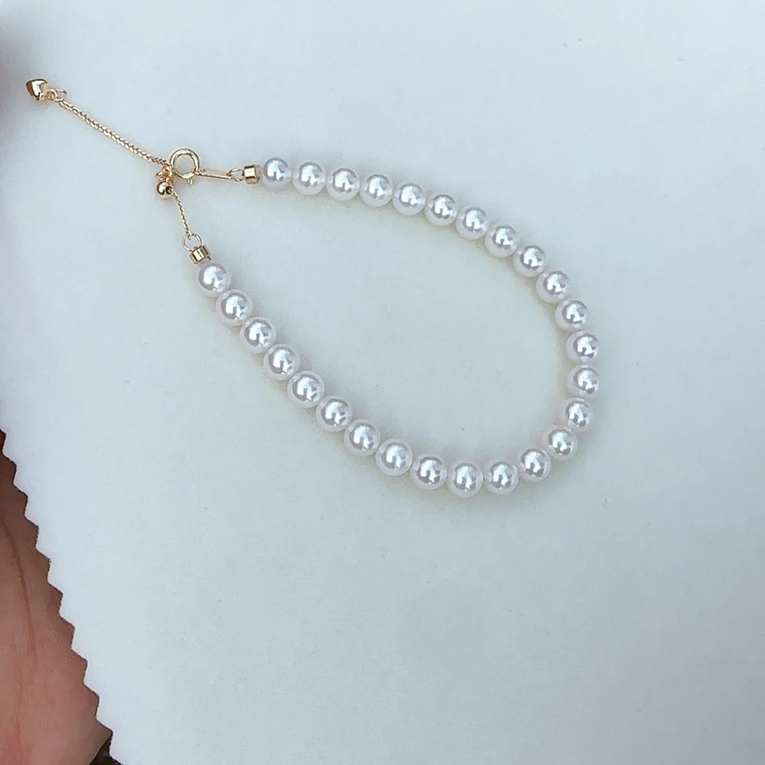 淡水珍珠银S925镶嵌颈饰5-6无核极光正圆无暇手链