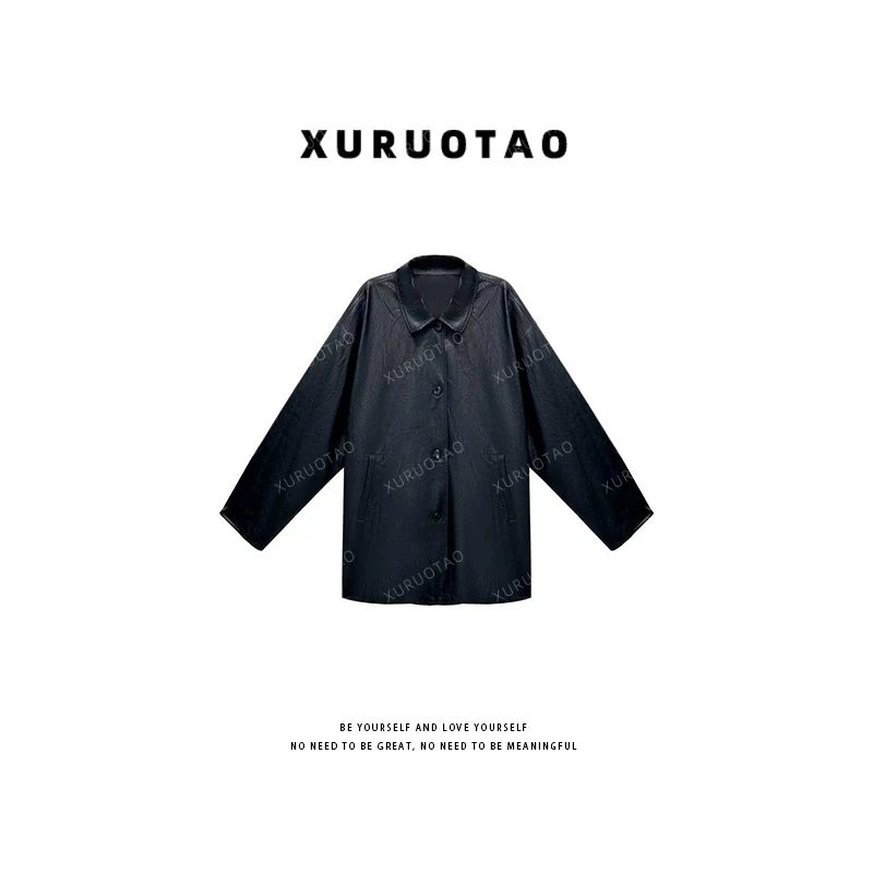XURUOTAO 【十年如一】PU皮百搭时髦显瘦设计感黑色外套 T5629