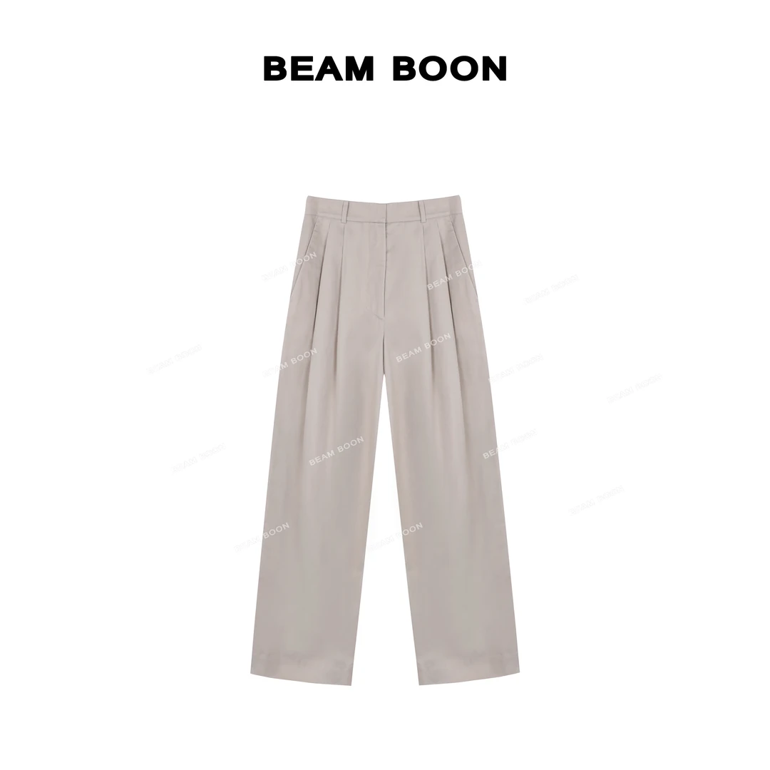 Beam Boon【玫瑰纪年】高定立裁高密亚麻透气舒适捏褶显瘦阔腿西裤