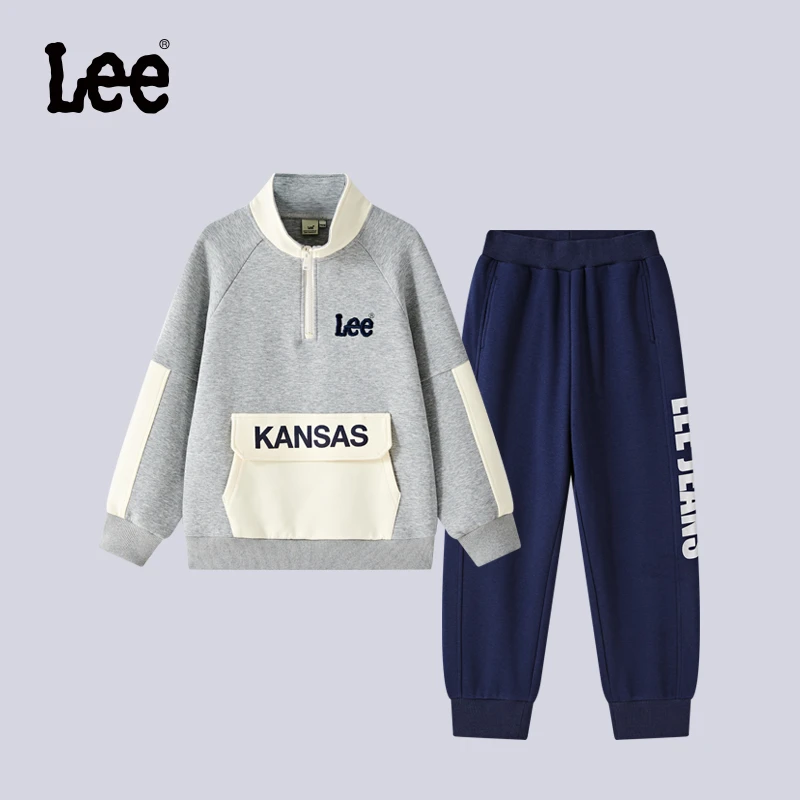 Leekids儿童套装2025新款男童小女孩春装针织套装卫衣卫裤两件套