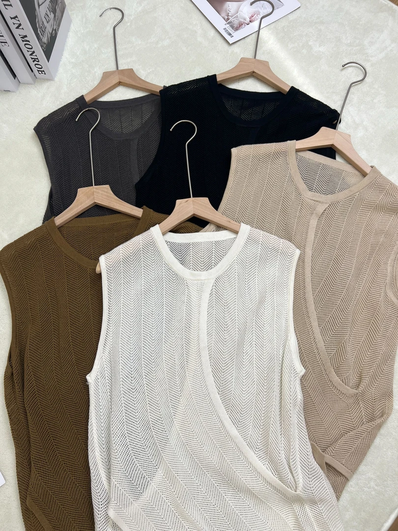 镂空针织衫度假风穿搭无袖背心上衣