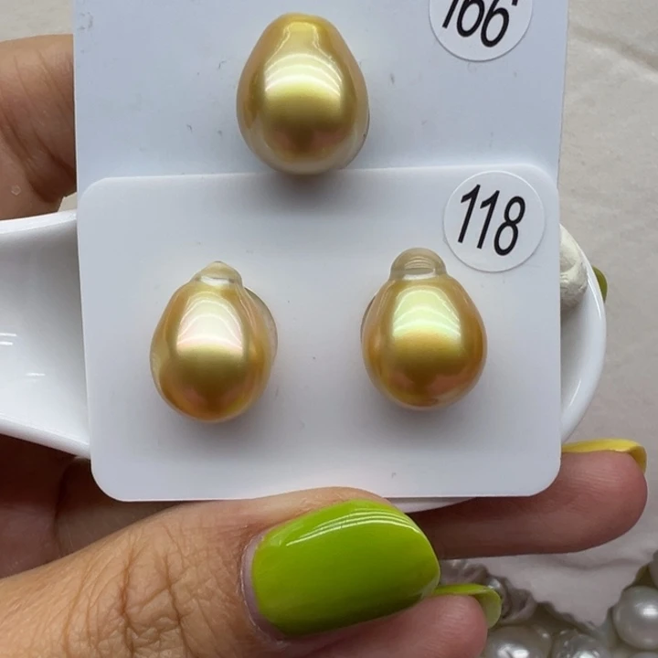 金珠裸珠水滴11-13mm浓金海水珍珠未镶嵌