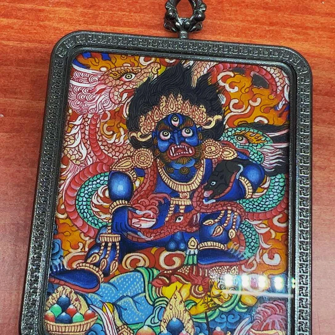 吊坠热贡手绘黑财神唐卡