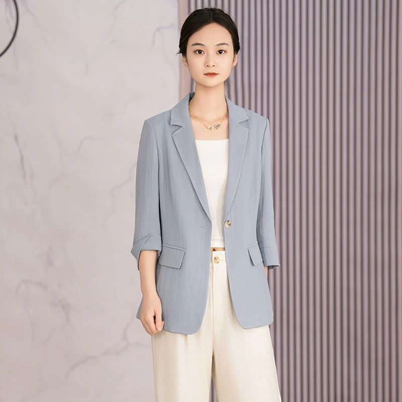 2025新款七分袖西装外套女舒适透气通勤休闲上衣