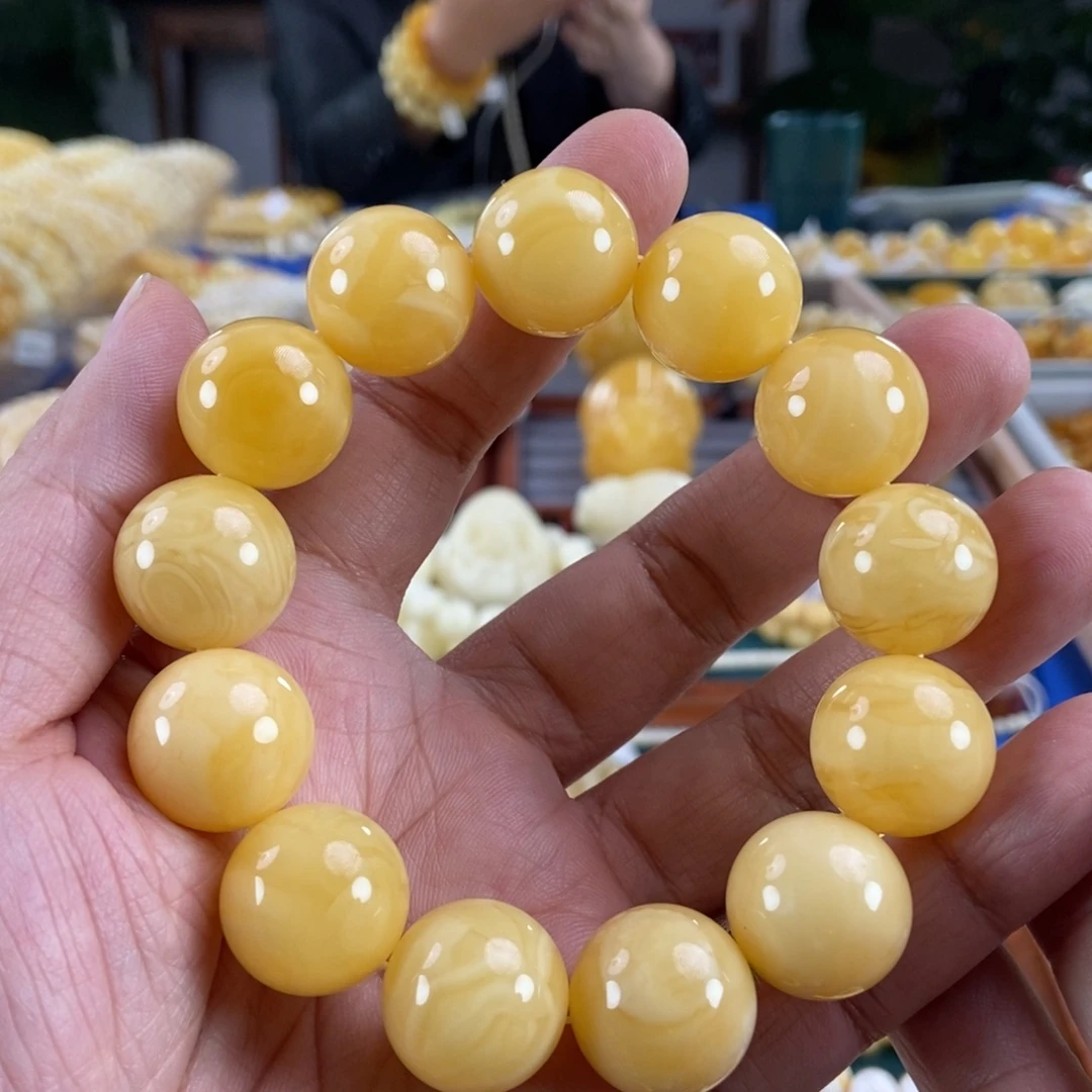 琥珀未镶嵌珠宝奇石18白花蜡手串47.58