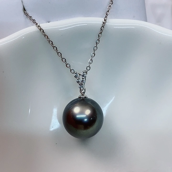 海水珍珠吊坠(不含链)18K金镶嵌大溪地12-13mm