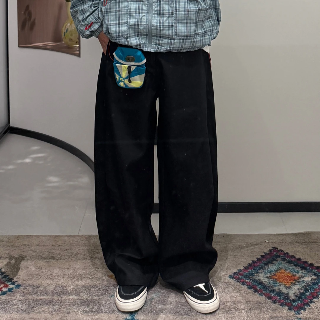 藤原不卖豆腐美式复古弯刀西装休闲裤春男宽松阔腿堆脚裤潮CK6581